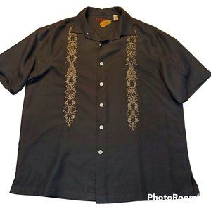 Carribian Joe Hawaiin Shirt Black W/ Embroidered Details Size Large